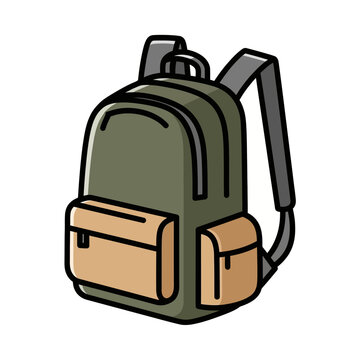 Cartoon Style Illustration of a Green and Tan Hiking Backpack