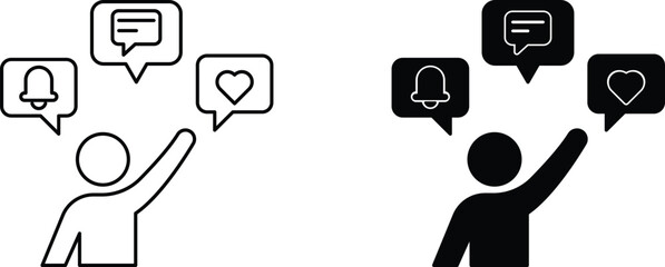 User Interaction Icons Set – Notification, Message and Like Symbols in Line and Solid Style © Mr.Ab Stocks