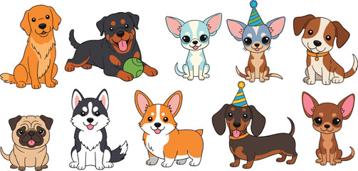 Fototapeta premium Dog Breed Vector Illustration Showing Pet Care Icons