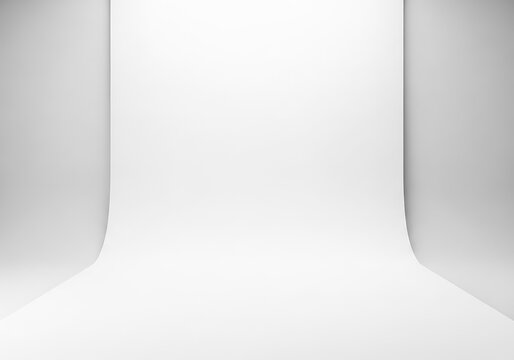 A perfectly smooth, curved white backdrop providing a clean, infinite canvas for creative composition and product display, suitable for studio work, wallpaper, digital, smooth