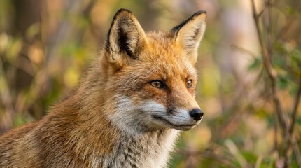 Obraz premium Realistic Fox Photo in Natural Forest Environment with Warm Autumn Colors