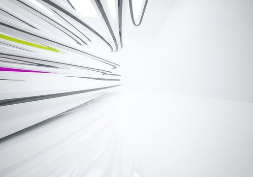 Abstract architectural background featuring smooth white geometry and flowing lines creating a vast, blank, curving space, organic, modern, ripple