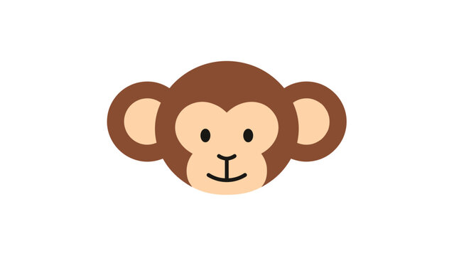 Adorable cartoon monkey face with large ears and a friendly expression is illustrated in brown and tan tones on a white background.