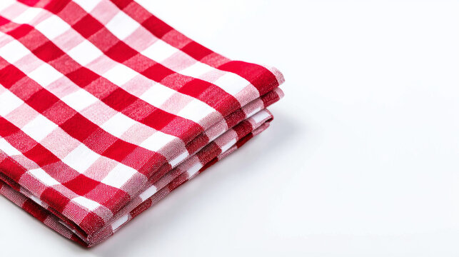 Red and white gingham napkin folded, showcasing its checked pattern. Ideal for home, kitchen, and picnic themes