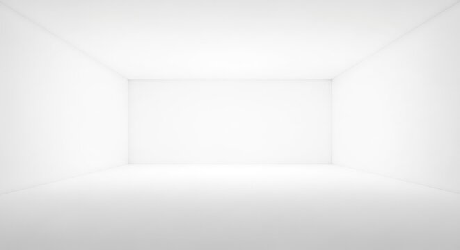 Abstract infinite white space background creating a deceptive void. Empty studio environment where boundaries disappear into pure, minimalist light, presentation, vanishing, limitless
