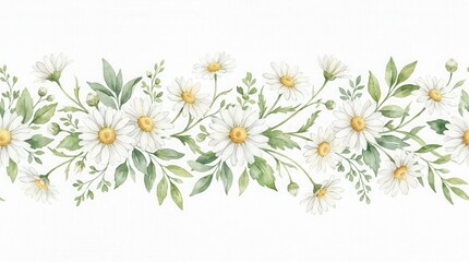 Obraz premium Elegant Daisy Flower Border Illustration with Green Foliage and Soft Colors