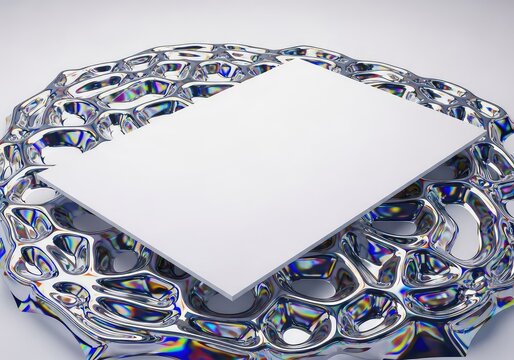 Pure abstract representation of a minimalist blank plane severely distorted and rippled into complex, unsettling geometric shapes, deep, empty, backdrop