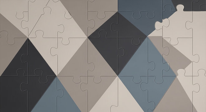 Geometric puzzle pieces in neutral tones, abstract pattern background
