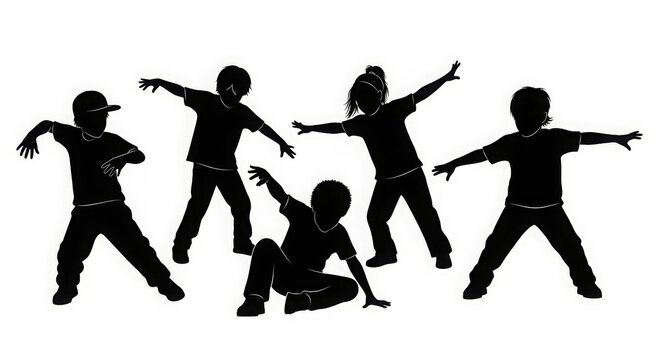 Children dancing street dance silhouette vector illustration. Hip hop, break dance, juzz funk, rap, freestyle 

