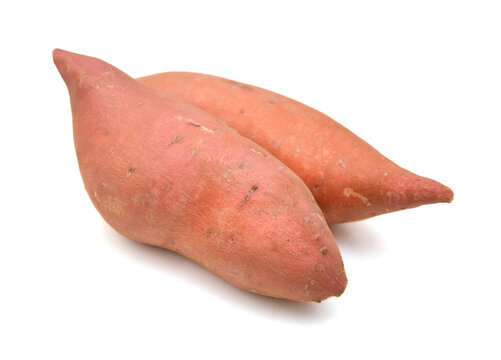 Sweet potatoes on white background