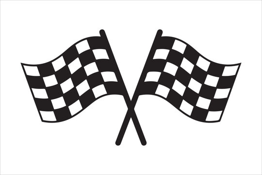 Racing finish line symbol, crossed checkered racing flags vector illustration, crossed checkered flag motorsport icon design