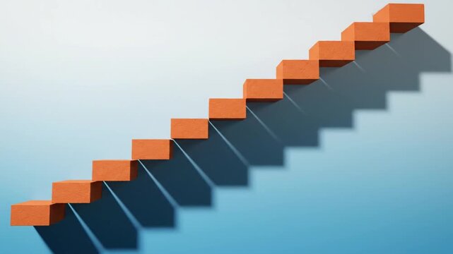 Orange staircase ascending against blue and white gradient background, smooth animation.