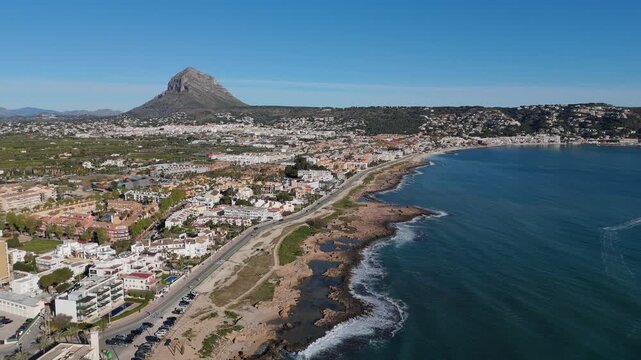 Scenic javea town aerial view with montgo mountain