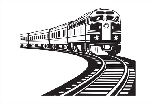 Antique Train Black and White Illustration vector, Train engraving illustration, vintage railway locomotive retro transport design
