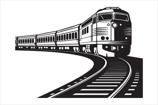 Antique Train Black and White Illustration vector, Train engraving illustration, vintage railway locomotive retro transport design