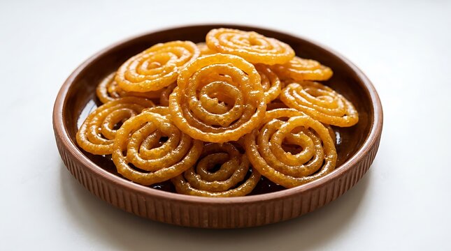 Delicious jalebi sweets in a brown ceramic plate