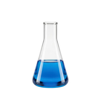 Erlenmeyer flask with blue liquid isolated on transparent background
