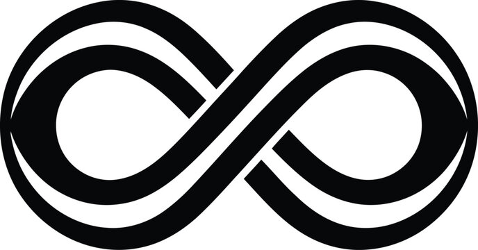 Stylized black infinity symbol with parallel lines on white background