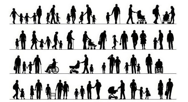 cPeople silhouettes in elevation side view | Architecture people | silhouettes of people | 2D people | Section Elevation View | Architectural drawing people | characters