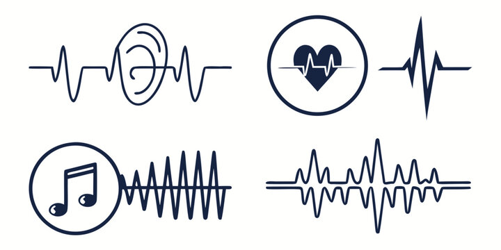 A black and white illustration of various musical note symbols and music accessories