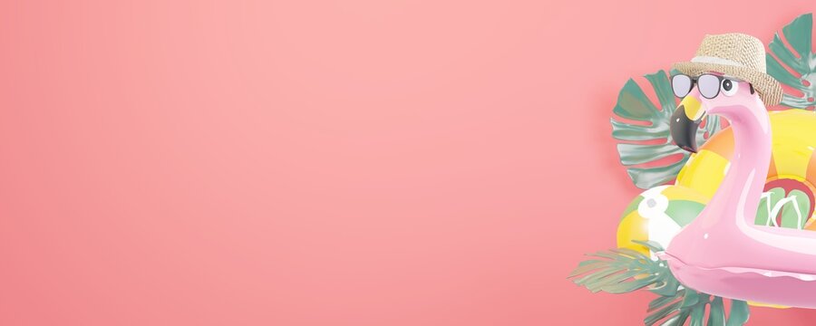 Pool Party - Flamingo auf pinkem Hintergrund, 3D