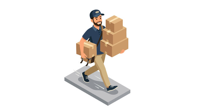 Man carrying multiple cardboard boxes.