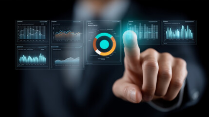 Fototapeta premium Enterprise Resource Planning ERP Dashboard with Business Analytics, Corporate Automation Software, Digital Management System, Data Visualization, Operational Control, Smart Busines