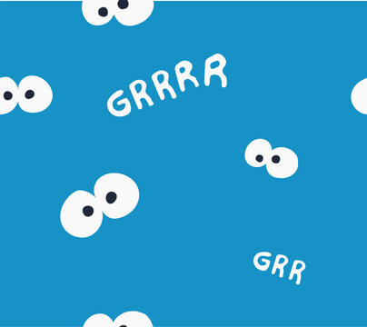 Fun Monster Eyes Seamless Pattern with "GRRR" Typography for Kids