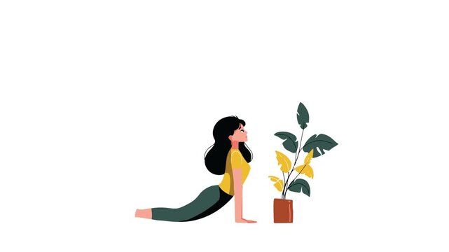 girl with a flower yoga lifestyle health flat design character video motion suitable to your yoga, brand, display, template, healthy, pilates, and more