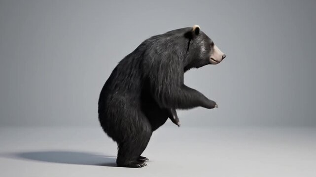 Sun bear dances with animated fur in a detailed CG environment set indoors