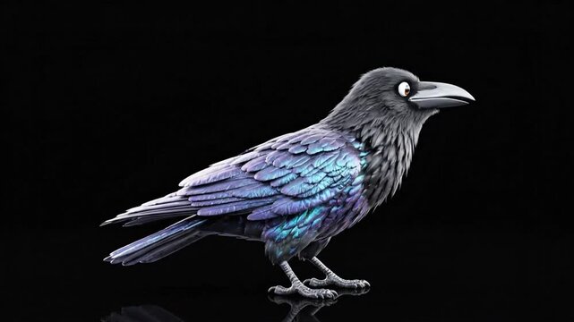 Crow performs dance with realistic fur rendering in computer-generated graphics