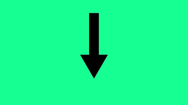 Minimalist Black Downward Arrow Icon on a Bright Neon Green Background Featuring Subtle User Interface Elements and Statistics Icons for Web Design