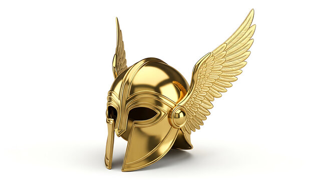 A golden winged helmet reminiscent of greek mythology on transparent background