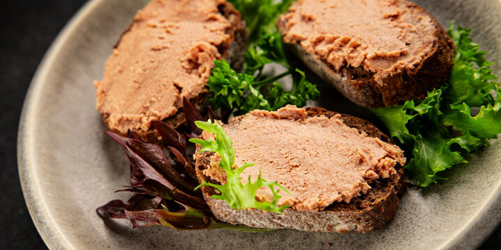 Pate sandwiches chicken liver or duck meat tasty snack fresh gourmet food background on the table rustic food top view copy space keto and paleo diet vegetarian and vegan food marketing concept photo