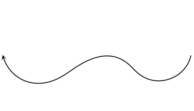 A simple, minimalist black curved line against a white background. The line begins with an arrow pointing left