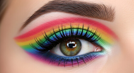 Obraz premium A captivating close up of an eye with vibrant rainbow eyeshadow on transparent background