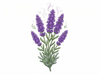 Obraz premium Beautiful Lavender Bouquet with Purple Flowers and Green Leaves on White Background