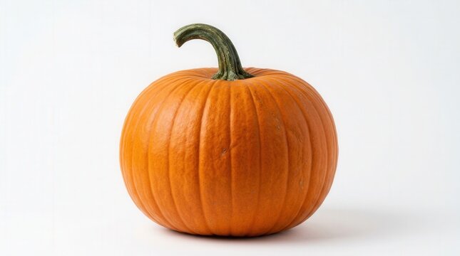 High-Quality Photo of Fresh Orange Pumpkin with Green Stem on White Background