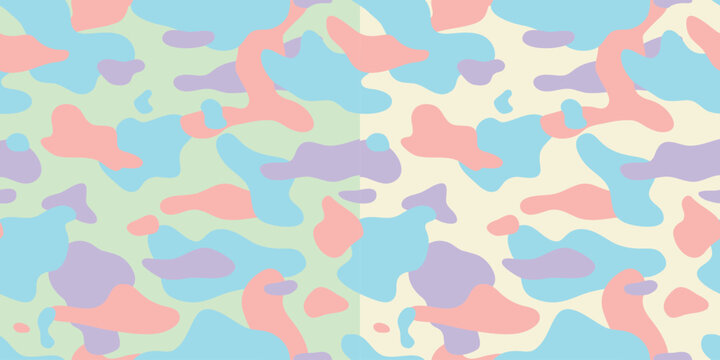 Pastel Aesthetic Camouflage Seamless Pattern with Soft Purple and Blue Tones