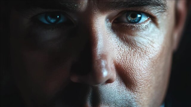 Mature face with intense look, possibly from movie or dramatic setting.