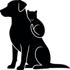 Obraz premium Silhouette of Dog and Cat Together – Pet Friendship Vector for Veterinary, Animal Care, and Pet Services