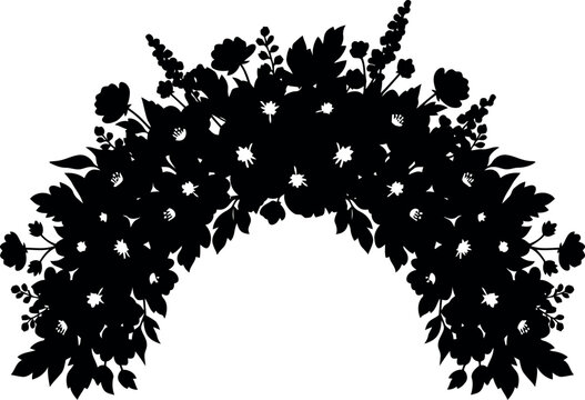 Elegant Black Floral Arch Silhouette for Wedding Invitations, Greeting Cards, and Decorative Design