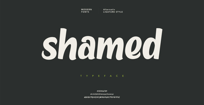 Shamed typography on dark background with green accents and white text