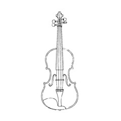 Fototapeta premium Detailed line art illustration of a classical violin string instrument, black and white hand-drawn sketch, musical art