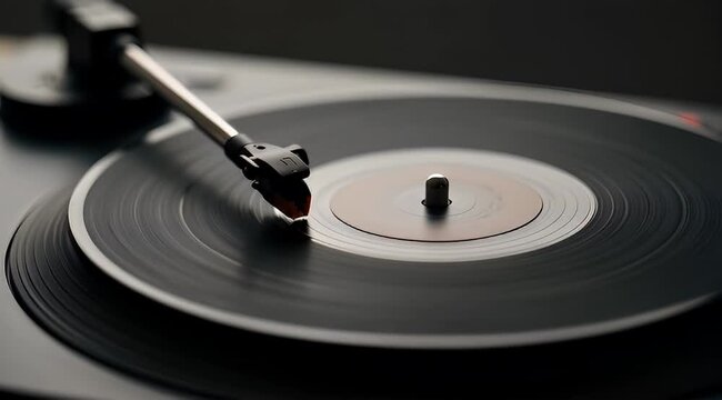 Vintage vinyl record spinning on a turntable, showcasing the rich texture of sound