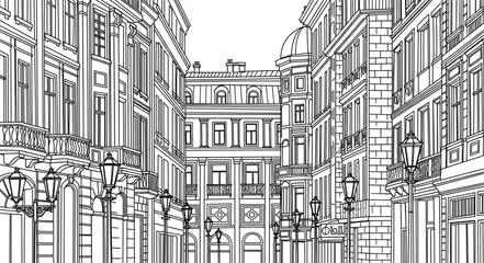 Fototapeta premium Detailed Architectural Sketch of a European City Street.