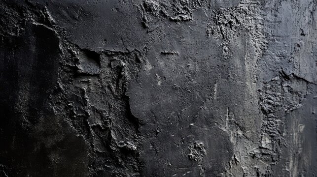 A close-up view of a dark, rough, and textured surface with a rugged appearance