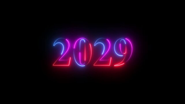 2029 happy new year 2029 animated neon text animation. new year neon 2029,4k quality full animation video.