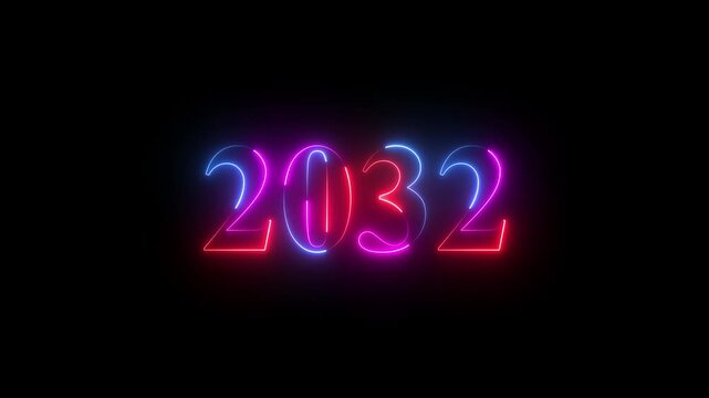 2032 happy new year 2032 animated neon text animation. new year neon 2032,4k quality full animation video