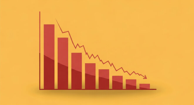 Business Decline and Recession Concept Illustration of Graph with Decreasing Bar Chart and Downward Arrow Representing Economic Downturn